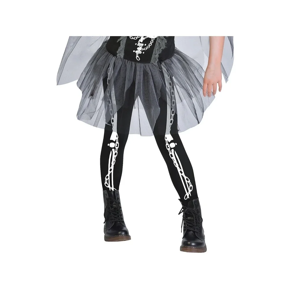 Girls Grim Reaper Skeleton Halloween Costume Size medium 8-10 Dress & Cape - Picture 4 of 10